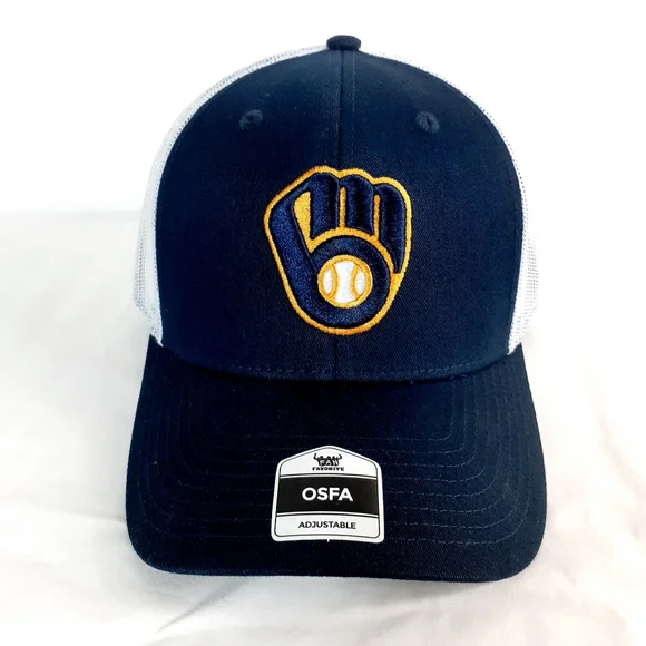 Milwaukee Brewers Cap Snap-back Navy/White Fan Favorite Trucker Hat - Picture 10 of 11